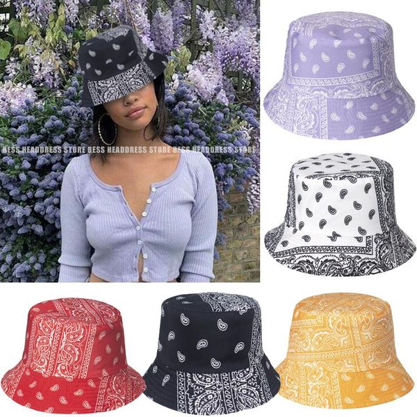 

wide brim hats summer women vintage print hat two-side embroidery bucket fishing outdoor cap men sunscreen fisherman caps, Blue;gray
