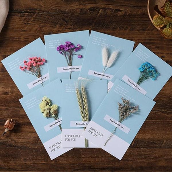 

greeting cards 10pcs/ pack dried flowers card white message diy folding birthday christmas year's day valentine blessing