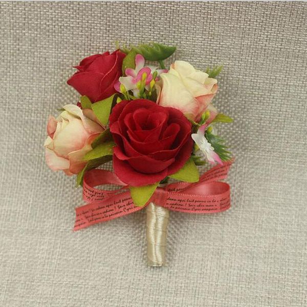 

2021 5pcs/lot new red rose corsage&wrist flowers groomsman article flowers wedding party decorative corsage and wrist