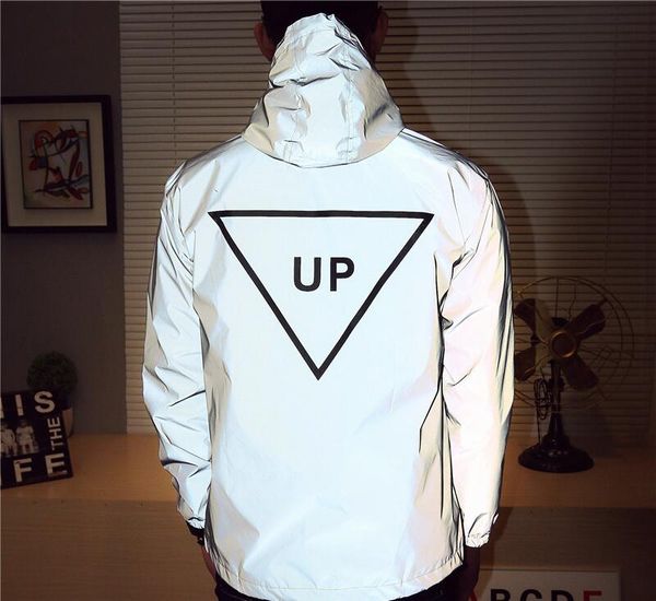 

new fashion men jacket spring autumn reflective 3m jacket movement hip hop waterproof windbreaker men coat fluorescence, Black;brown