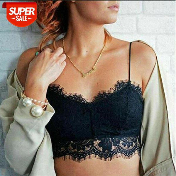 

2019 stylish women's sleeveless lace flower hollow out solid vest crochet tank bralette bra cami crop nightclub #348z, White