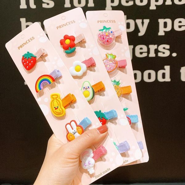 

hair accessories korea style 5 pcs/set cute simple sweet animals fruit flowers duckbill clip for girl fashion children's, Slivery;white