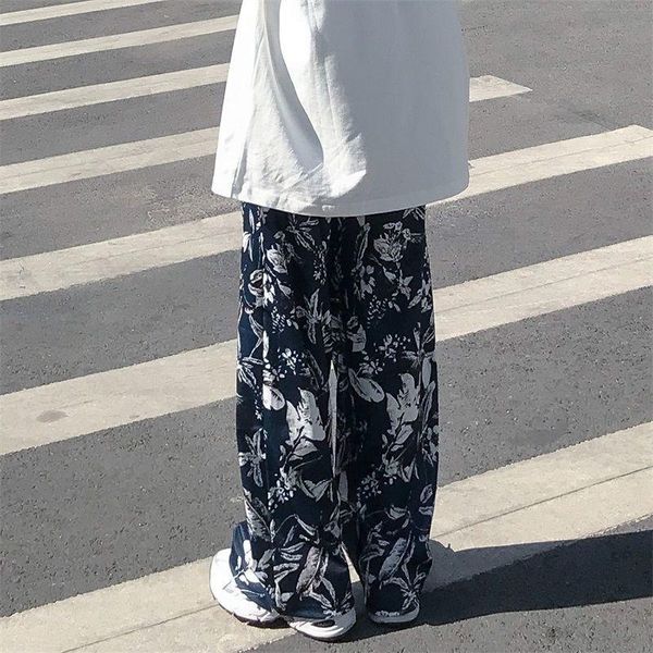 

women's pants & capris summer flowers print korean tie dye cute japan loose autumn trousers fashion harajuku straight hip hop women, Black;white