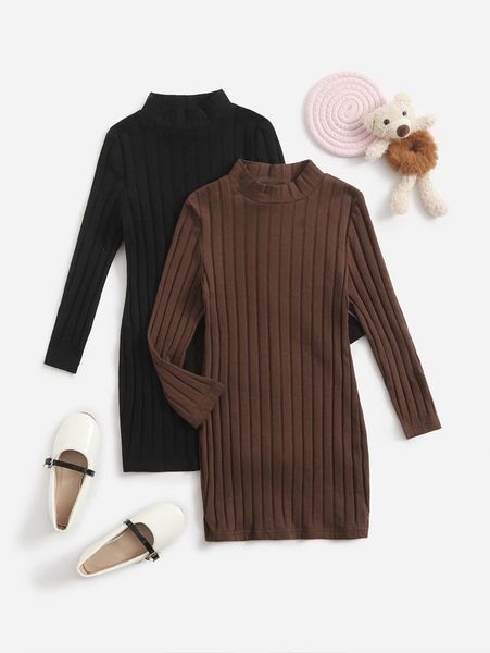 

toddler girls 2pcs ribbed knit mock neck dress she, Red;yellow