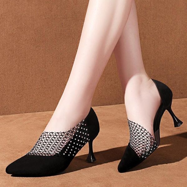 

dress shoes crystal wedding party for women high heels sandals pointed suede pumps thin summer woman458, Black