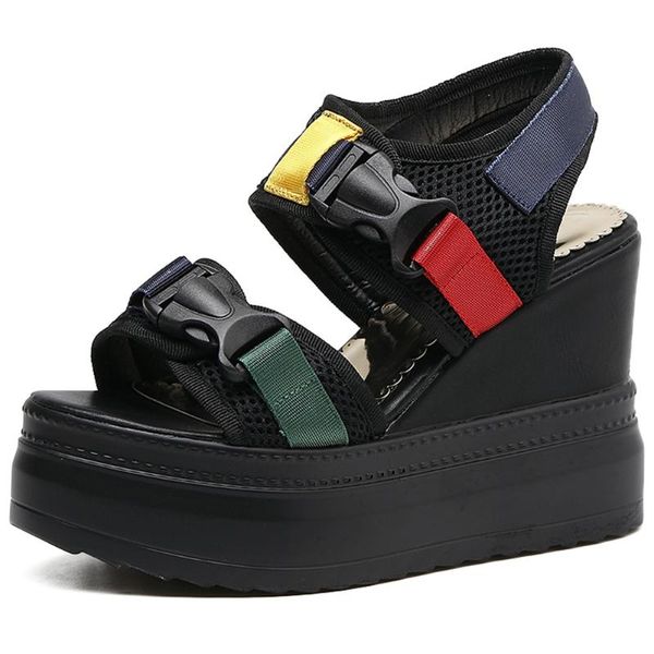 

2021 brand new shoes women leisure platform wedges high heels casual sandals, Black