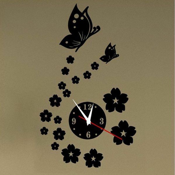

wall clocks decoration clock acrylic floral butterfly designed ornament mirror