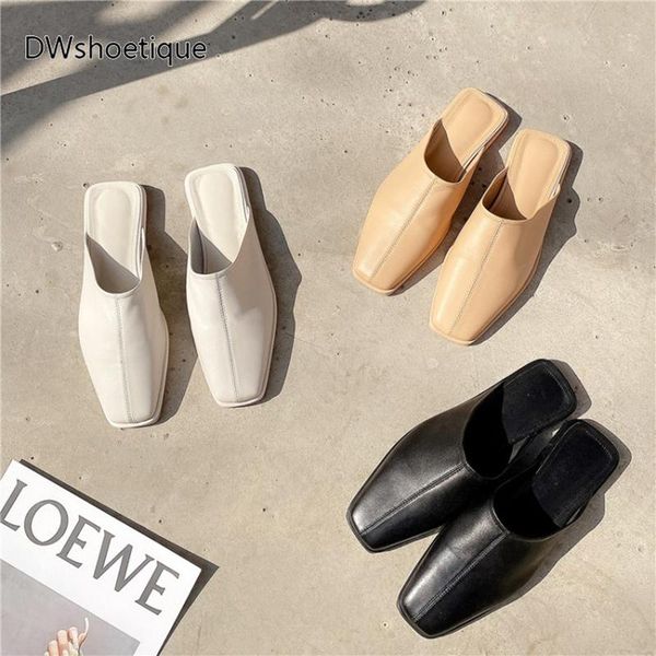 

square toe genuine leather women slippers casual outside slipper, Black
