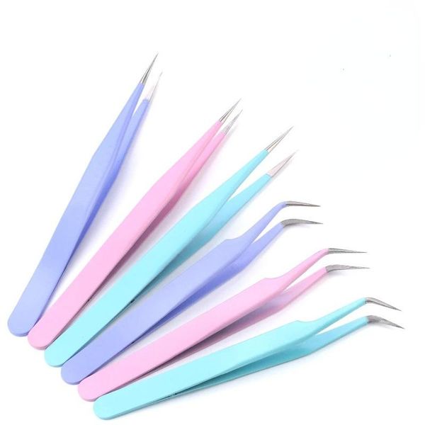 

eyebrow tools & stencils 2pcs/set straight elbow nail art tweezer acrylic picking tool decoration 3 colors precision false eyelash professio
