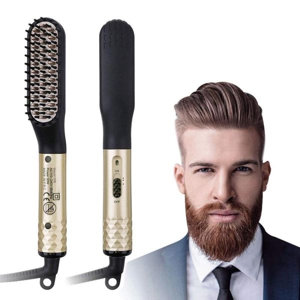 

hair brushes multifunctional electric comb brush beard straightener straightening straight curler styling tools, Silver