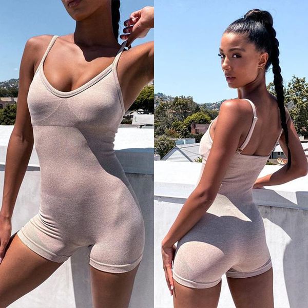 

women's jumpsuits & rompers 2021 tracksuit bodycon for girls women fashion slim sling sleeveless backless shorts stretch seamless plays, Black;white