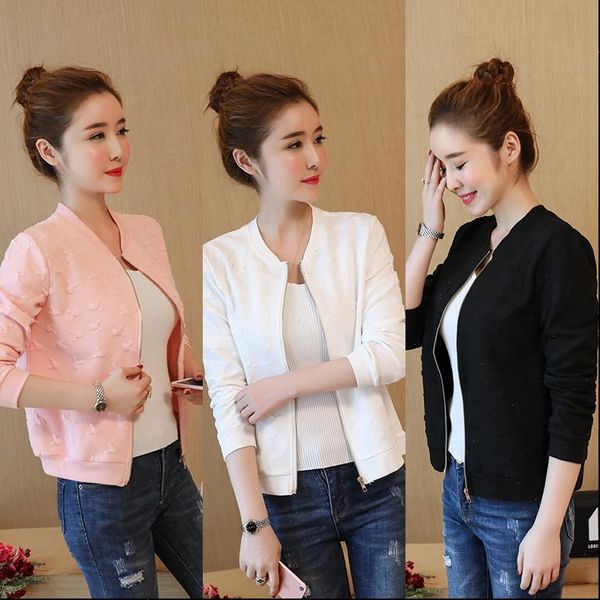

women biker jacket coat bomber jackets female outwear pink white black 3 color long sleeve, Black;brown