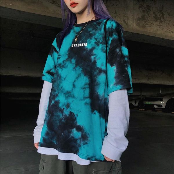 

women's t-shirt korean tees hip-hop print harajuku shirt tie dye clothes vintage punk tshirt feminina fashion trend o-neck regular #, White