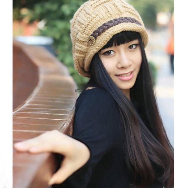 

women ladies warm knitting crochet lazy loose beanie hats autumn and winter beret hats, Blue;gray