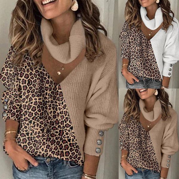 

2021 brown white women fashoin print patchwork long sleeves turtleneck sweater knitting women scriptor summo