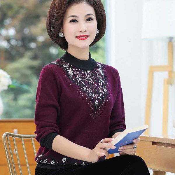 

women's knits & tees autumn winter middle aged women pullovers knitted sweaters casual elasticity jumper warm turtleneck slim erl2, White
