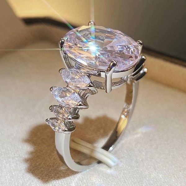 

wedding rings caoshi fashion big oval cubic zirconia promise for women engagement party jewelry birthday gifts, Slivery;golden