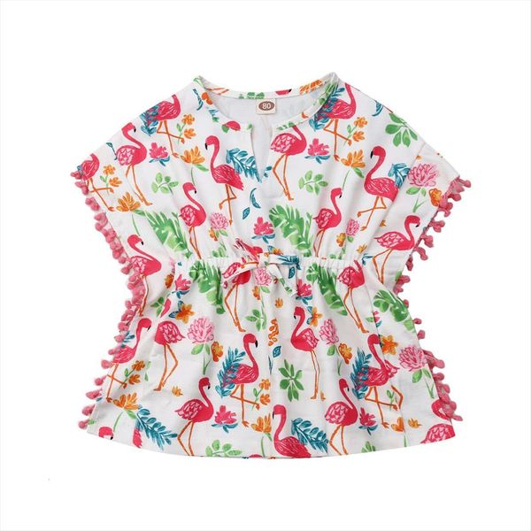 

summer childrens clothing kids baby girl dresses beach sundress cactus flower print tassel bikini cover cotton linen, Red;yellow
