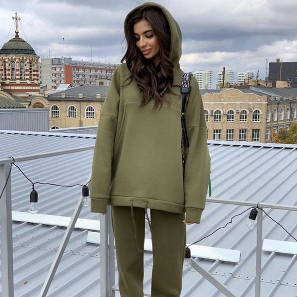 

2021 autumn women's two piece set outfits tracksuit oversized hoodie and pants casual sportswear winter 2 piece woman set, Black