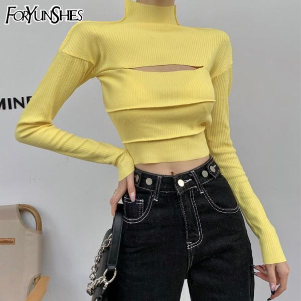 

women's t-shirt foryunshes yellow short tshirts women harajuku 2021 spring autumn long sleeve turtleneck t-shirts vintage clothes crop, White