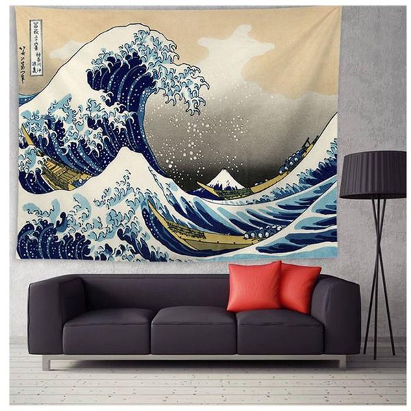 

tapestries lism japan kanagawa waves printed hanging tapestry whale arowana wall boho yoga mat blanket 200*148cm