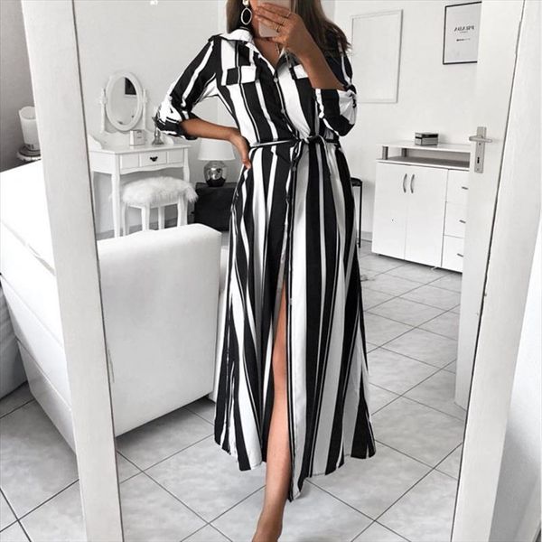

fanco white collar lapel button women tanks up frock with long sleeved spring stripe dress