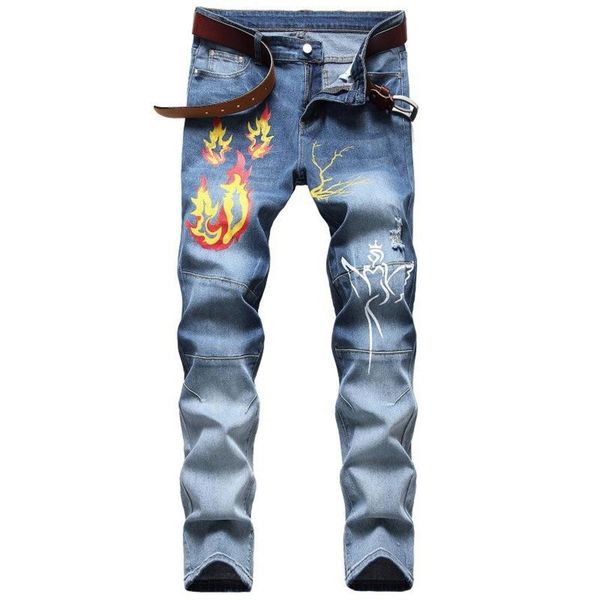 

denim designer men s motorcycle jeans ripped for men size 28-38 40 42 2020 autumn spring hip hop punk streetwear, Blue