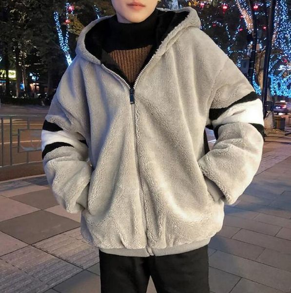 

men's down & parkas nice lamb wool cotton jacket coat korean fashion handsome plus velvet padded loose bf student casual men, Black
