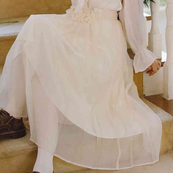 

verhellen temperament dress women autumn elegant three-dimensional flowers high waist pleated skirt female 210706, Black