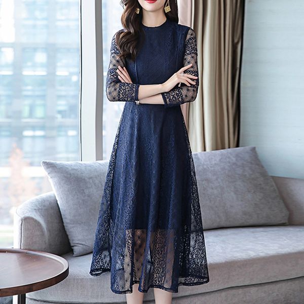 

2021 new primavera feminino vestido de renda em torno do pescoo pulver zper a linha magro jovem doce namoro sair parte escritrio senhor, Black;gray