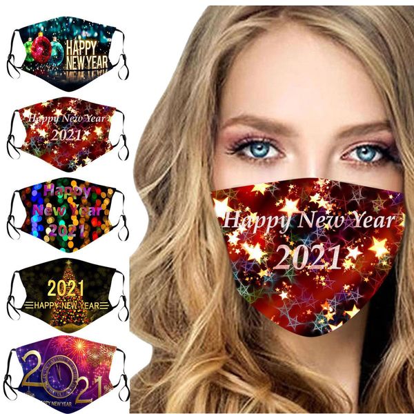 

2021 new year christmas face mask with filter paper cartoon masks kid mascherina cotton reusable washable mask 5 colors