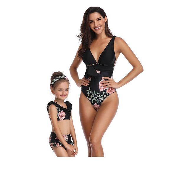 

black bodysuit women swimsuit female bandage high cut monokini matching family swimming suit daughter mom micro bikini set