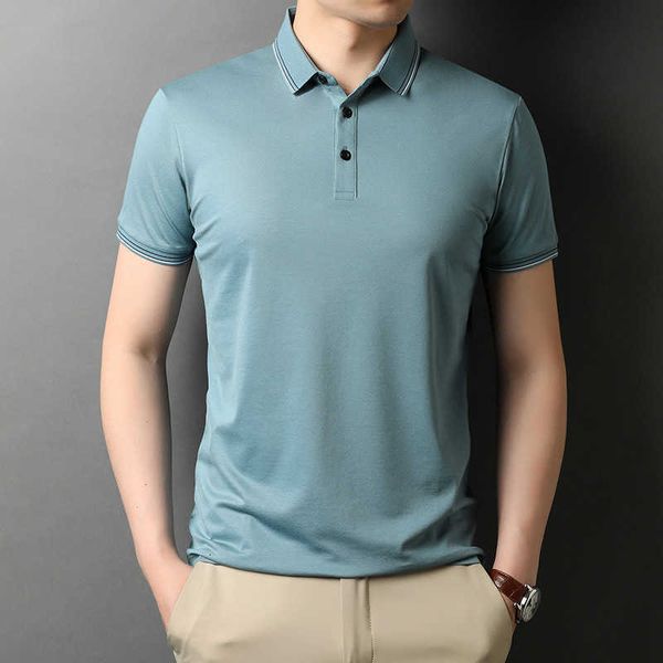 

summer mulberry silk short sleeve men's lapel solid color polo t-shirt, White;black