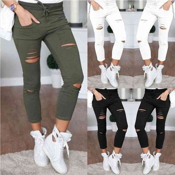 

ripped jeans for women big size trousers stretch pencil pants leggings 210708, Blue