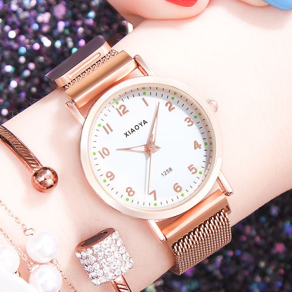 

2021 designer watch for women luxury magnetic bracelet watches rose gold girls dress watch quartz wristwatch ladies clock relogio feminino, Slivery;brown
