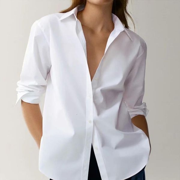 

casual white long sleeve women shirt office za lapel buttons chic elegant for