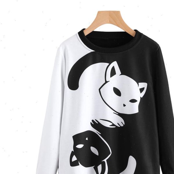 

women hoodies cute cat black white printing long sleeve o neck sweatshirt ladies color block patchwork harajuku sweatshirt 33