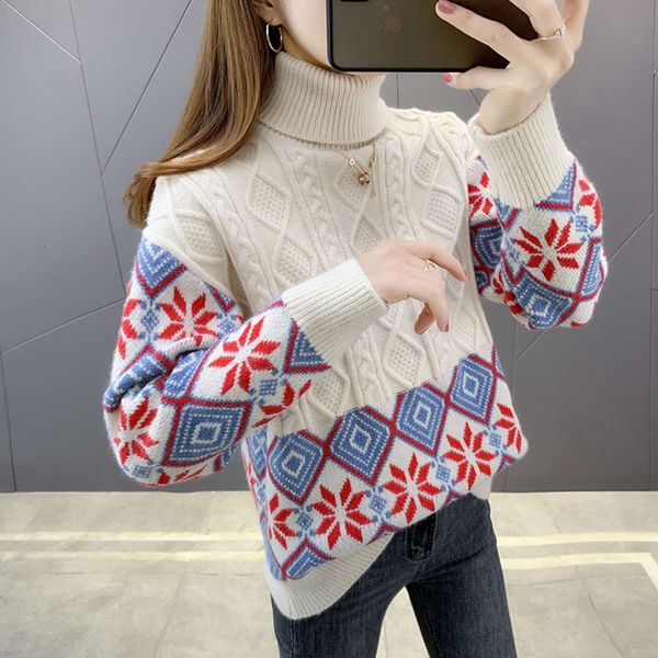 

high necked sweater for women's loose clothing in autumn and winter, White;black