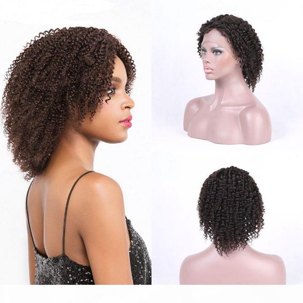 

full lace indian hair wig natural hairline pre plucked kinky curly human hair lace front wigs for black women, Black;brown