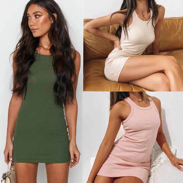 

2021 new fashion cotton party women solid sleeveless elastic mini es vintage summer bodycon club wear vestidos a8q7, Black;gray