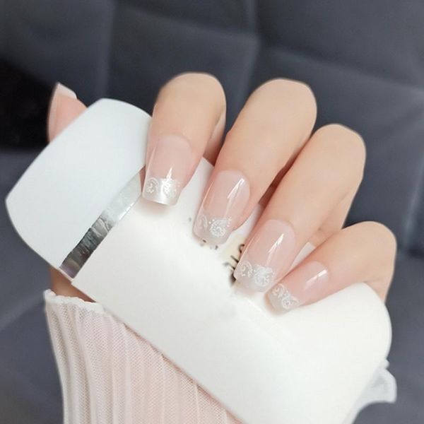 

nail glitter 24pcs short style square head powder penetration french manicure patch false nails mh88, Silver;gold