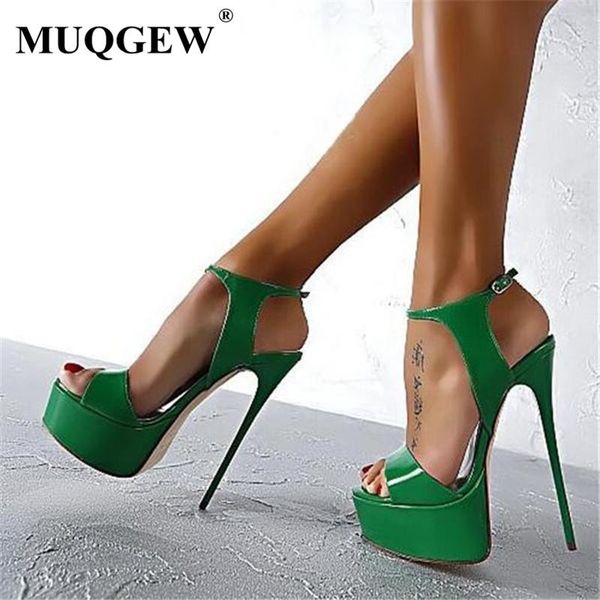 

big size 34-46 fashion summer platform sandals 16cm women high heels open toe buckle nightclub stripper shoes black white