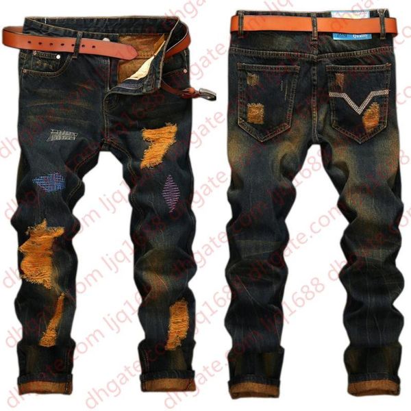

mens jeans slim homme hip hop mens high-end cotton and linen men pants mens loose jeans european and american style denim, Blue