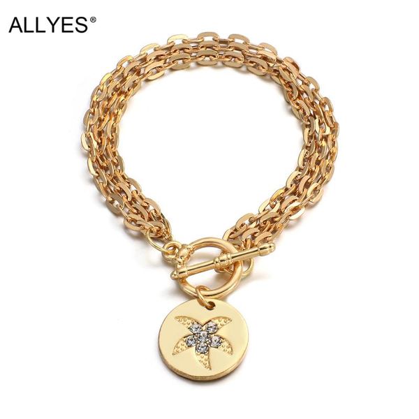 

link, chain allyes multilayer o shape bracelets for women fashion rhinestone leaves charm bracelet bangle jewelry, Black