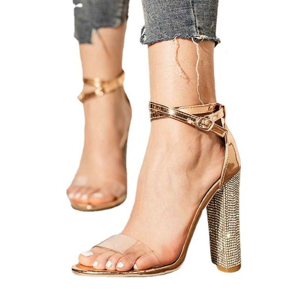 

dress shoes high heels women pumps gold rhinestone ladies classic plus size 35-43 buckle strap sandals, Black