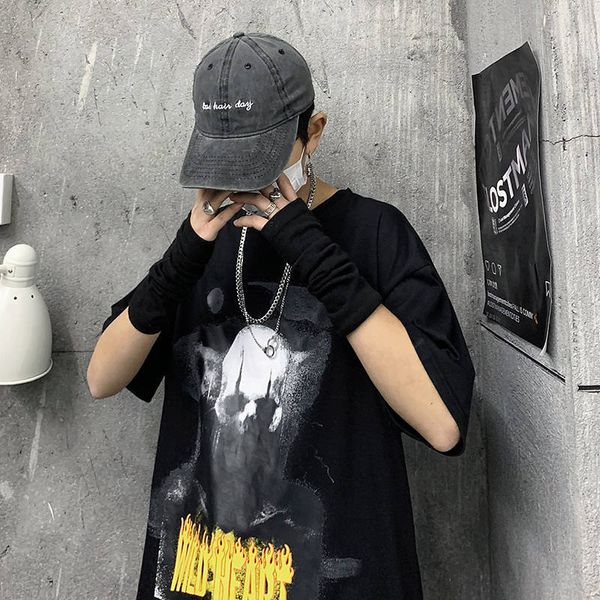

2021 new manga curta camisa moda de alta rua t legal japo tshirt masculino ir9x, Black