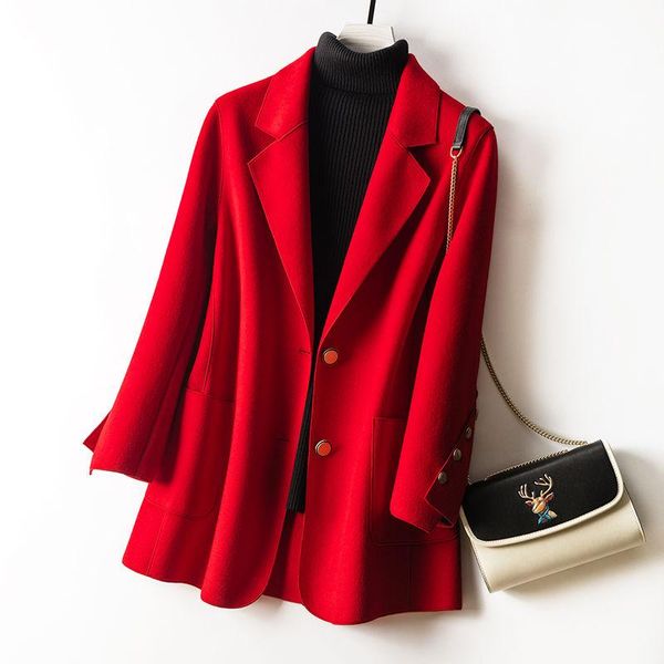 

women's wool & blends woman casual fashion all match coats jackets autumn and winter female solid color ladies woolen warm coat a312, Black