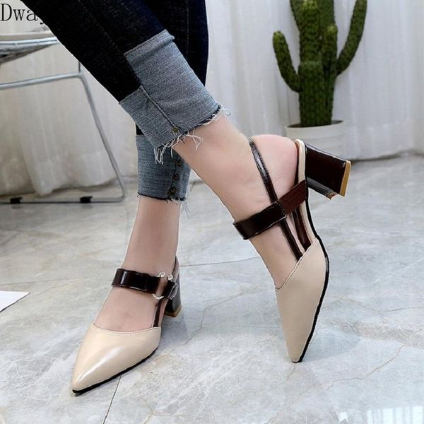 

sandals 2021 summer women's fashion thick with pointed simple high heels 6 cm wild casual shoes, Black