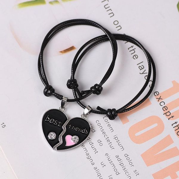 

charm bracelets friend lady bracelet girlfriends bff heart pendant black and white leather rope hand chain fashion jewelry gift 2021, Golden;silver