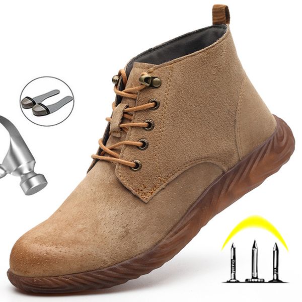 

safety shoes men steel toe anti-smash work shoes soft rubber sole sports shoes menbotas con casquillo industrial boots summer, Black